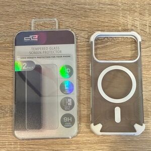 iPhone 17 Pro Tempered Glass Screen Protector and White Phone Case